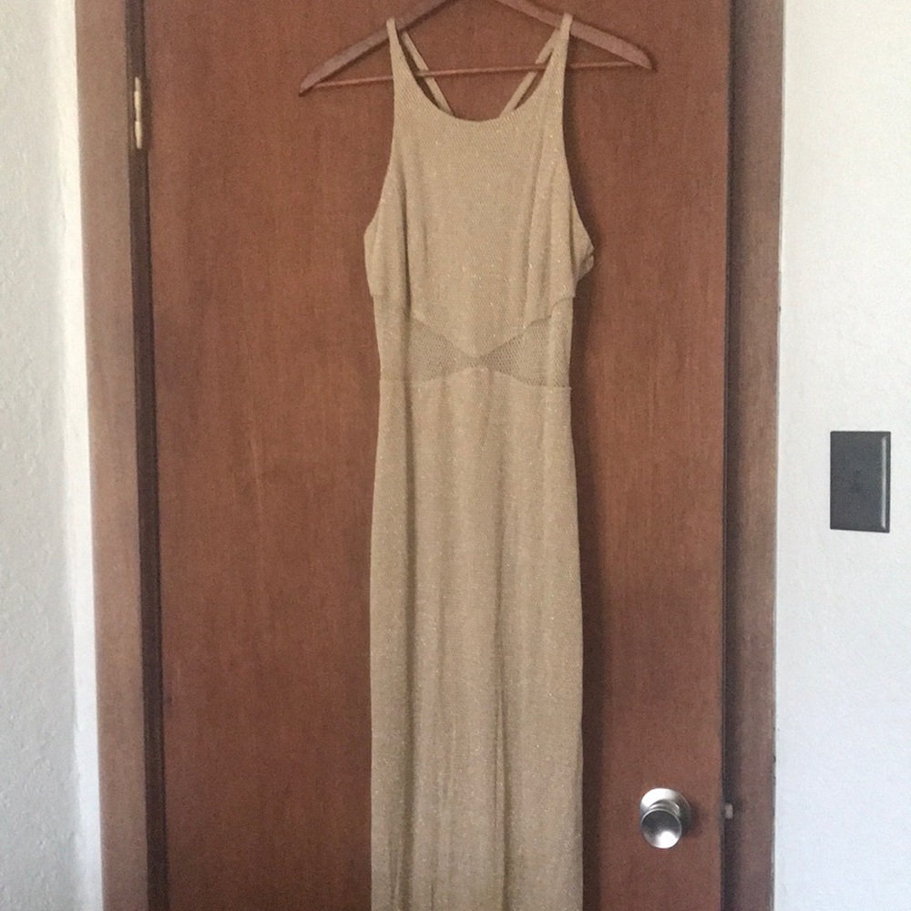 Bari-Jay Long Gold Sparkle Dress - Size 11-12
